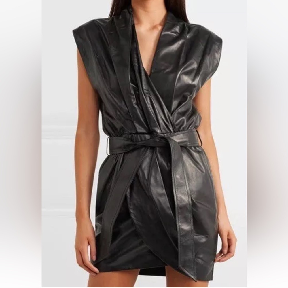 IRO Manda leather wrap-effect dress